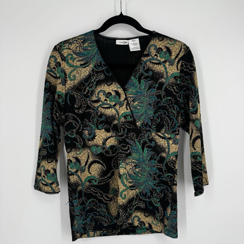 Vintage 90s y2k top blouse womens small S forest fairy stretch grunge dark party